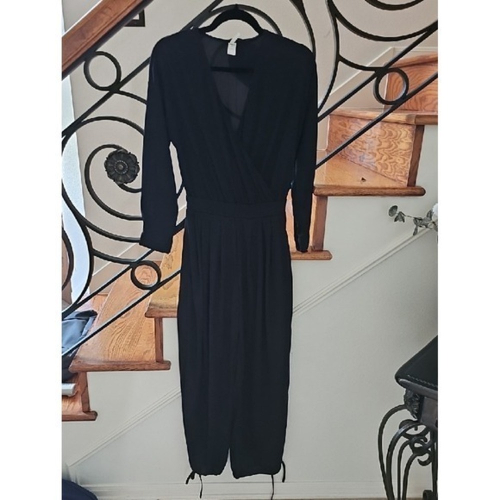 Halara Black Long Sleeve Wrap V-Neck Ribbed Jumpsuit XS‎ Regular